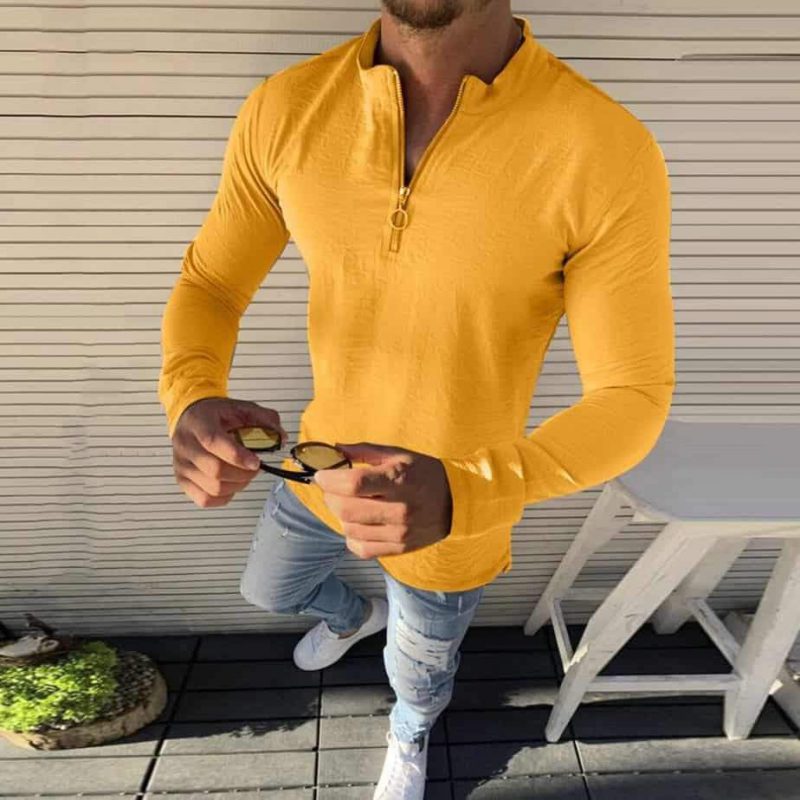 پیراهن مردانه زیپ دار زرد